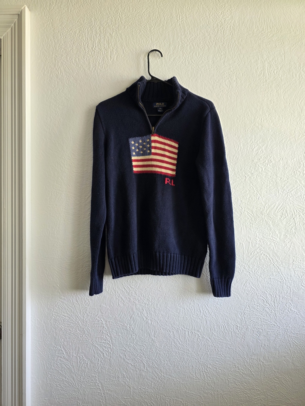 Polo by Ralph Lauren Navy Half-Zip Sweater with American Flag